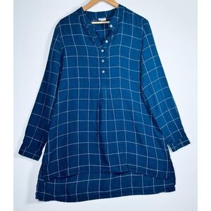 Vintage Home Napa Valley Linen Tunic XL Blue Windowpane Plaid St Helena Luxury